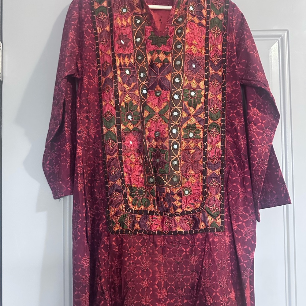 Embroidered burgundy, red and orange Kaftan